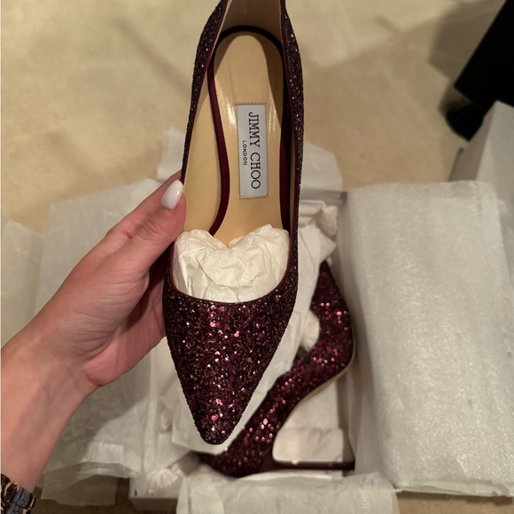 Jimmy Choo Wine Size 7B Very Gently Worn Beautiful Sparkly Heels - Picture 4 of 9